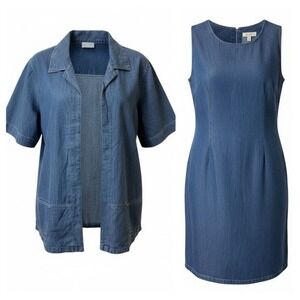 Roamans 2‎ Piece Jacket and Dress Set 2X Denim Knee Length Open Front NWT